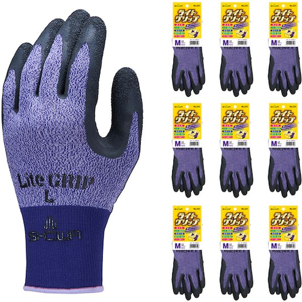 NO341MPL10P 天然ゴム背抜き手袋 まとめ買い NO341 ライトグリップ 10双入 Mサイズ パープル