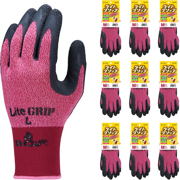 NO341MR10P 天然ゴム背抜き手袋 まとめ買い NO341 ライトグリップ 10双入 Mサイズ レッド