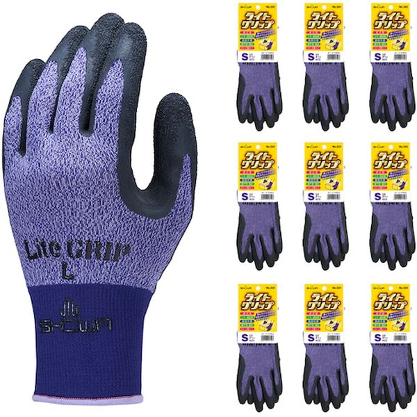 NO341SPL10P 天然ゴム背抜き手袋 まとめ買い NO341 ライトグリップ 10双入 Sサイズ パープル