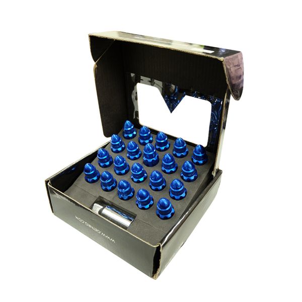 500 Series M12 X 1.5 Bullet Shape Steel Lug Nut Set - 21 Pc w/Lock Key - Blue