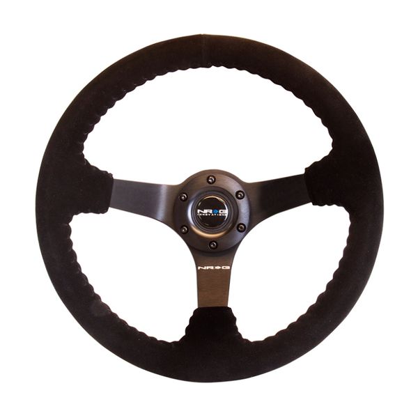 Reinforced Steering Wheel (350mm / 3in. Deep) Blk Suede w/Blk BBall Stitch (Odi Bakchis Edition)