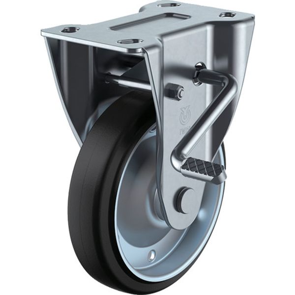 プレート式 固定 キャスター ゴム 車輪径200mm ストッパー付き PMタイプ PMR-LB型 取付寸法112×63