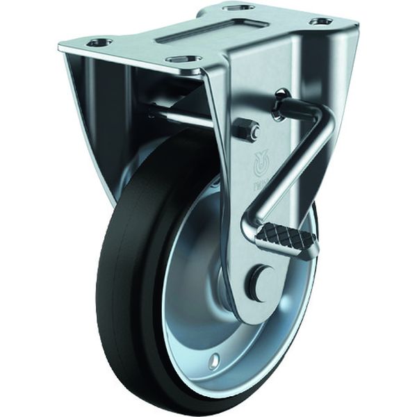 プレート式 固定 キャスター ゴム 車輪径130mm ストッパー付き PMR-LB(L)型 取付寸法100×56