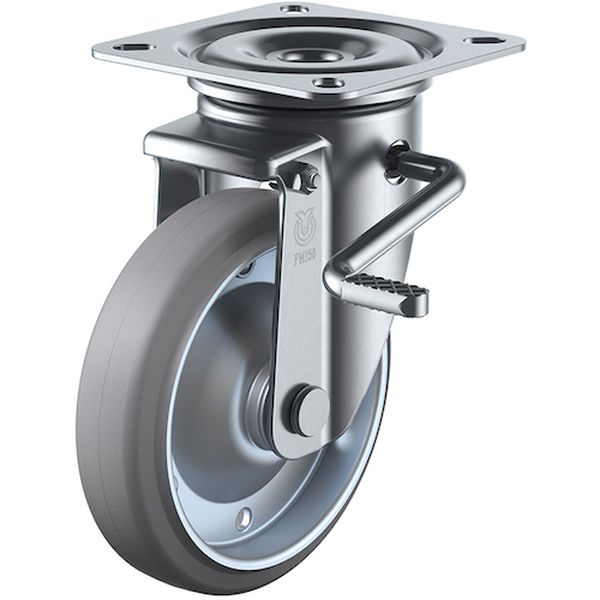 プレート式 自在 キャスター グレーゴム 車輪径150mm ストッパー付き PM 取付寸法94×94(87×87)