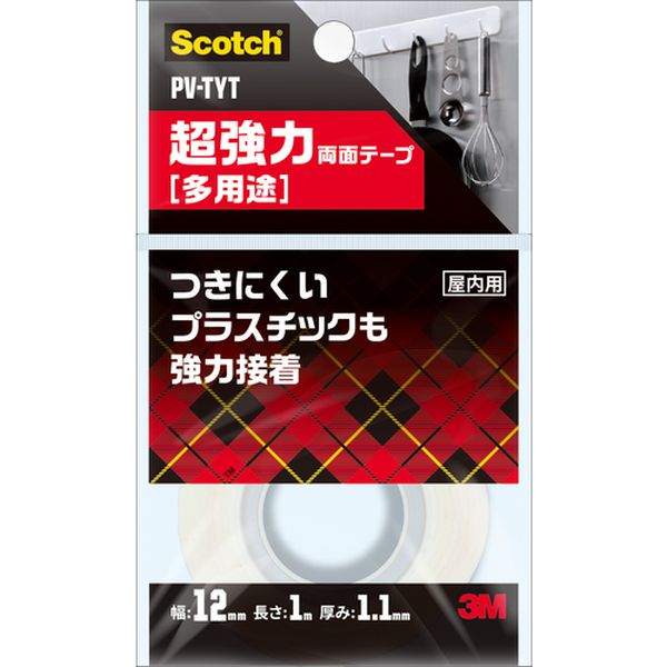 PVTYT 436-0575  スコッチ超強力両面テープ 屋内多用途 12mm×1m 白