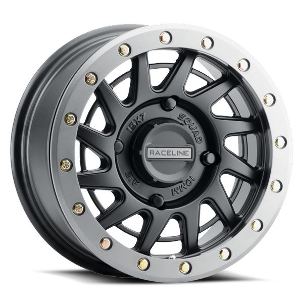 Raceline A12BG Squad 15x7in/4x137 BP/38mm Offset/110.18mm Bore - BLK & Gunmetal Ring Beadlock Wheel