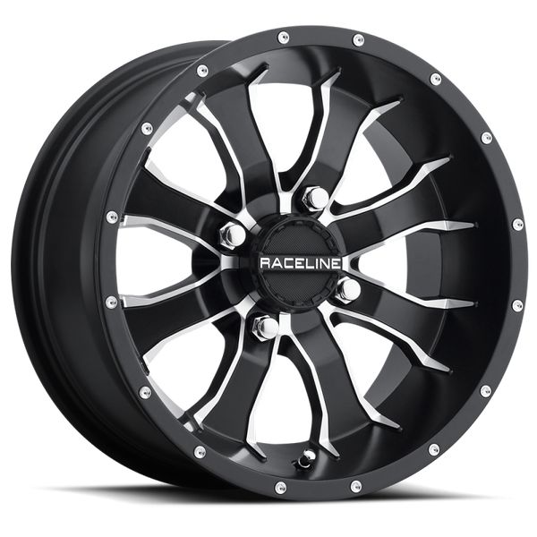 Raceline A77 Mamba 14x7in / 4x115 BP / 10mm Offset / 80.3mm Bore - Black & Machined Wheel