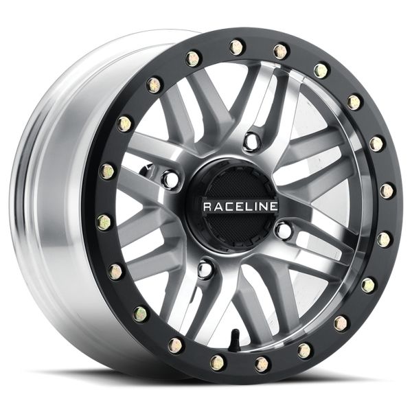 Raceline A91MA Ryno 15x7in/4x137 BP/10mm Offset/110.18mm Bore - Machined & Black Ring Beadlock Wheel