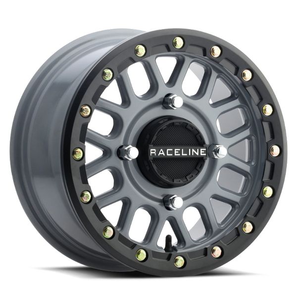 Raceline A93SG Podium 15x6in/4x156 BP/40mm Offset/132.5mm Bore - Grey & Black Ring Beadlock Wheel