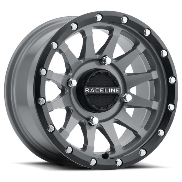Raceline A95SG Trophy 14x7in / 4x110 BP / 10mm Offset / 83.8mm Bore - Grey & Black Lip Wheel