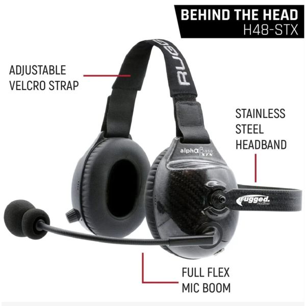 AlphaBass Carbon Fiber Headset for STEREO and OFFROAD Intercoms Behind The Head