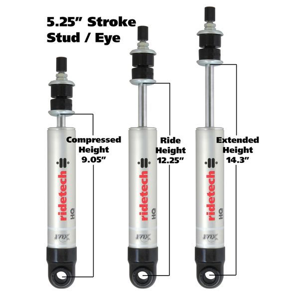 HQ Series Shock Absorber Single Adjustable 5.25in Stroke Eye/Stud Mounting 9.05in x 14.3in
