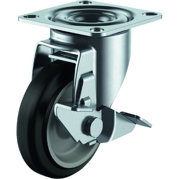 プレート式 自在 キャスター グレーゴム 車輪径100mm ストッパー付 RJ2-S型 取付寸法71×71(68×68)