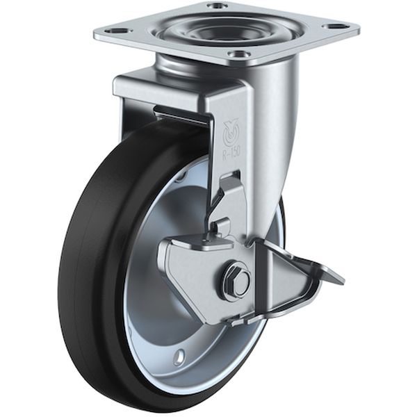 プレート式 自在 キャスター ゴム 車輪径100mm ストッパー付き RJ2-S型 取付寸法71×71(68×68)