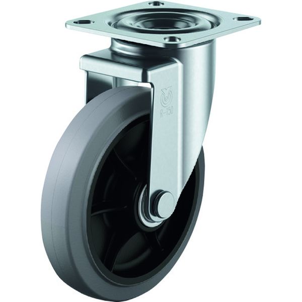 プレート式 自在 キャスター グレーゴム 車輪径125mm Jタイプ RJ2型 取付寸法80×80(75×75)