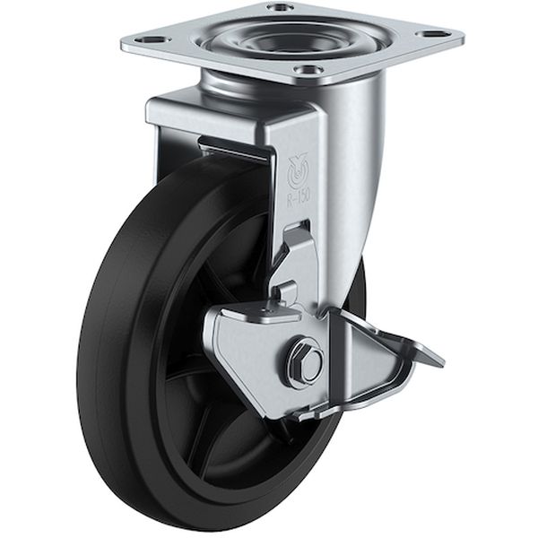 プレート式 自在 キャスター ゴム 車輪径125mm ストッパー付き RJ2-S型 取付寸法80×80(75×75)