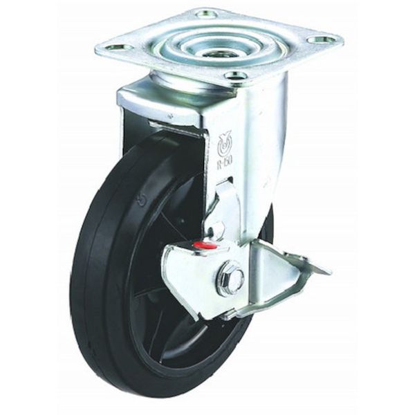 プレート式 自在 キャスター ゴム 車輪径150mm ストッパー付き RJ2-S型 取付寸法80×80(75×75)