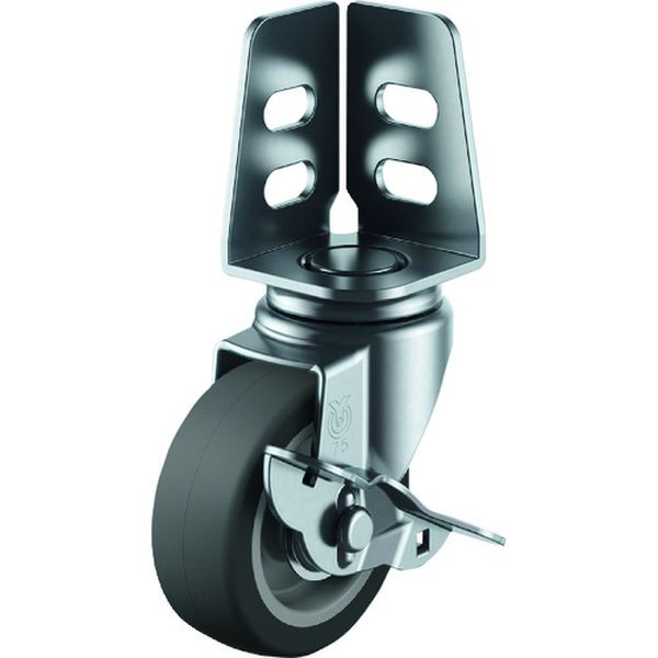 アングル 自在 キャスター エラストマー 車輪径75mm ストッパー付き Sタイプ SA-S型 取付寸法20×21，16