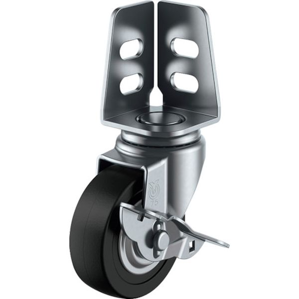 アングル 自在 キャスター 導電ゴム 車輪径75mm ストッパー付き Sタイプ SA-S型 取付寸法20×21，16