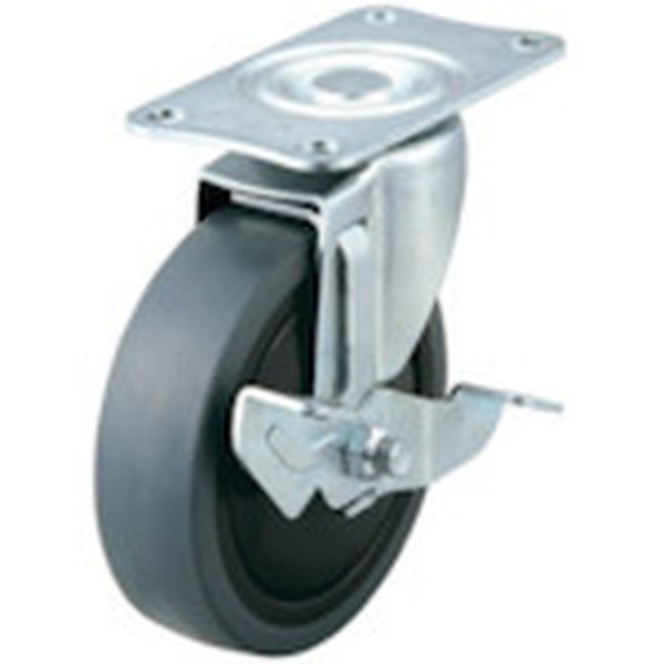 プレート式 自在 キャスター エラストマー 車輪径100mm ストッパー付き SFHG-DS型 取付寸法82×40