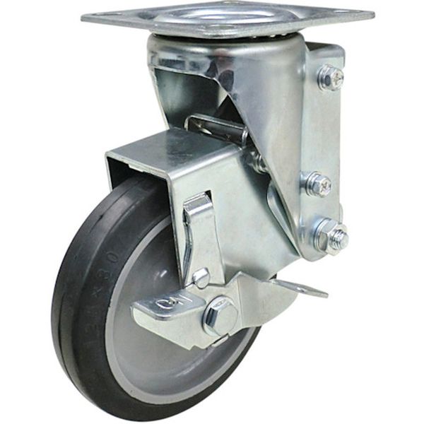 クッションキャスター　１２５径　自在車　ストッパー付　ゴム車輪