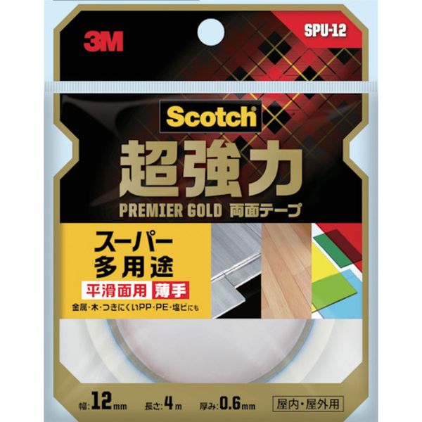 SPU12  スコッチ 超強力両面テープ プレミアゴールド スーパー多用途 薄手 12mm×4m