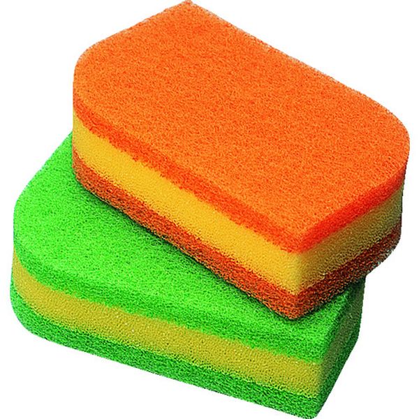 SS72KE 470-5131  スコッチ・ブライト 抗菌ウレタンスポンジたわし(リーフ型) オレンジ