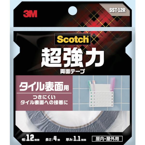 SST12R 389-4484  スコッチ 超強力両面テープ タイル表面用 12mm×4m