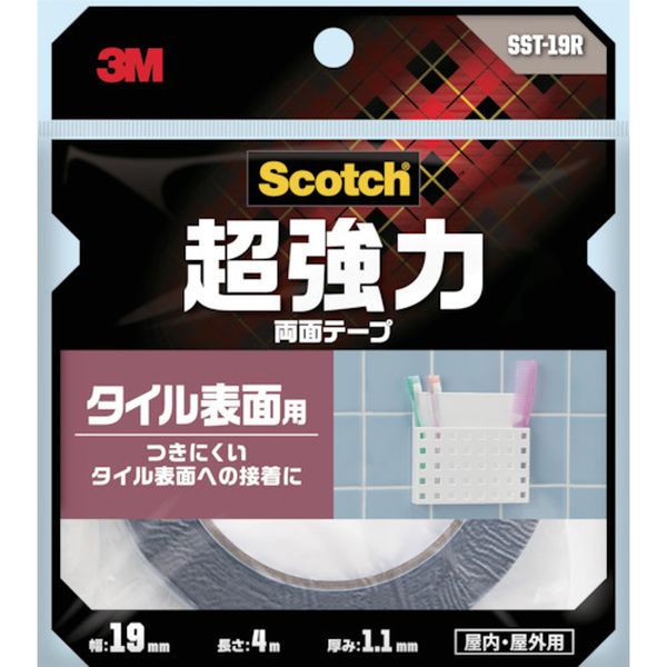 SST19R 389-4482  スコッチ 超強力両面テープ タイル表面用 19mm×4m