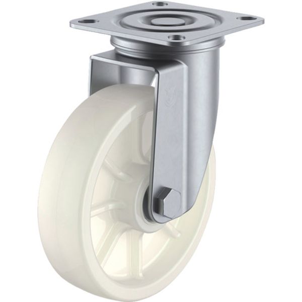 プレート式 自在 ステンレスキャスター ナイロン 車輪径125mm SUS-J2型 取付寸法80×80(75×75)