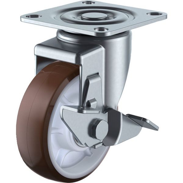 プレート式 自在 キャスター ウレタン 車輪径100mm ストッパー付き 取付寸法71×71(68×68)