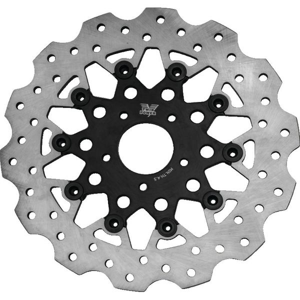 Twin Power 08-13 FLH FLT 08-16 FLHR 06-17 Dyna Front 11.8 Scalloped Floating Rotor Black Mesh