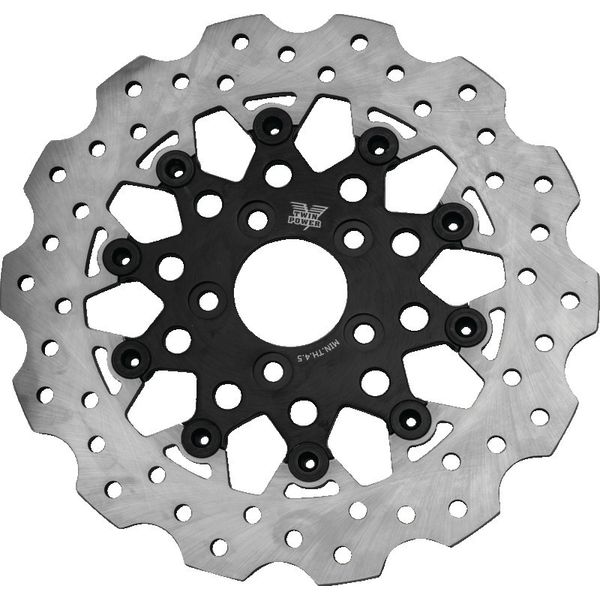 Twin Power 84-17 Big Twin Exc 08-17 FLH FLT Rear 11.5 Scalloped Floating Rotor Black Mesh