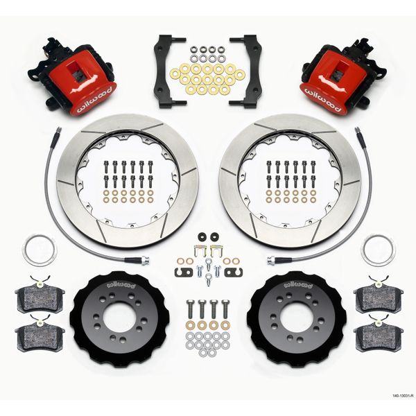 Combination Parking Brake Rear Kit 12.88in Red 2013-Up Ford Focus ST w/ Lines